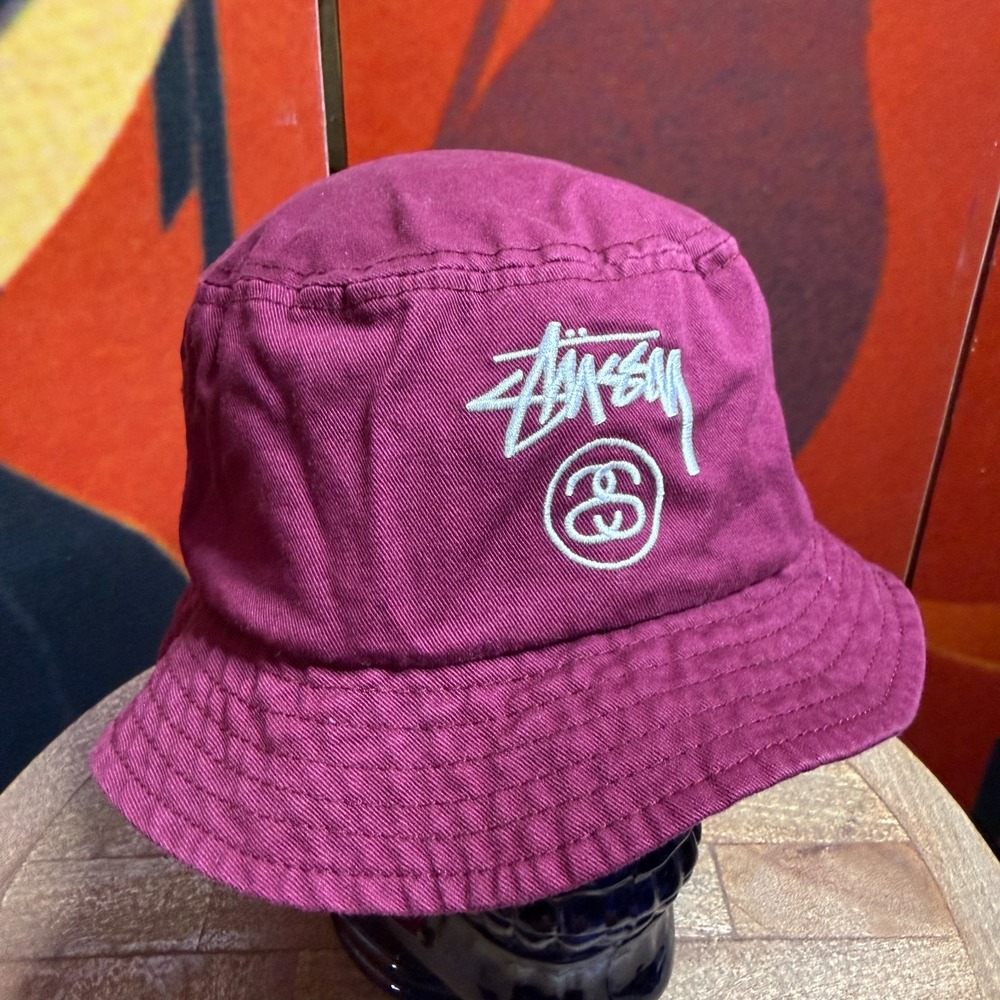 Stussy Maroon Red Bucket Hat Mens L Cotton Twill Classic Logo Script